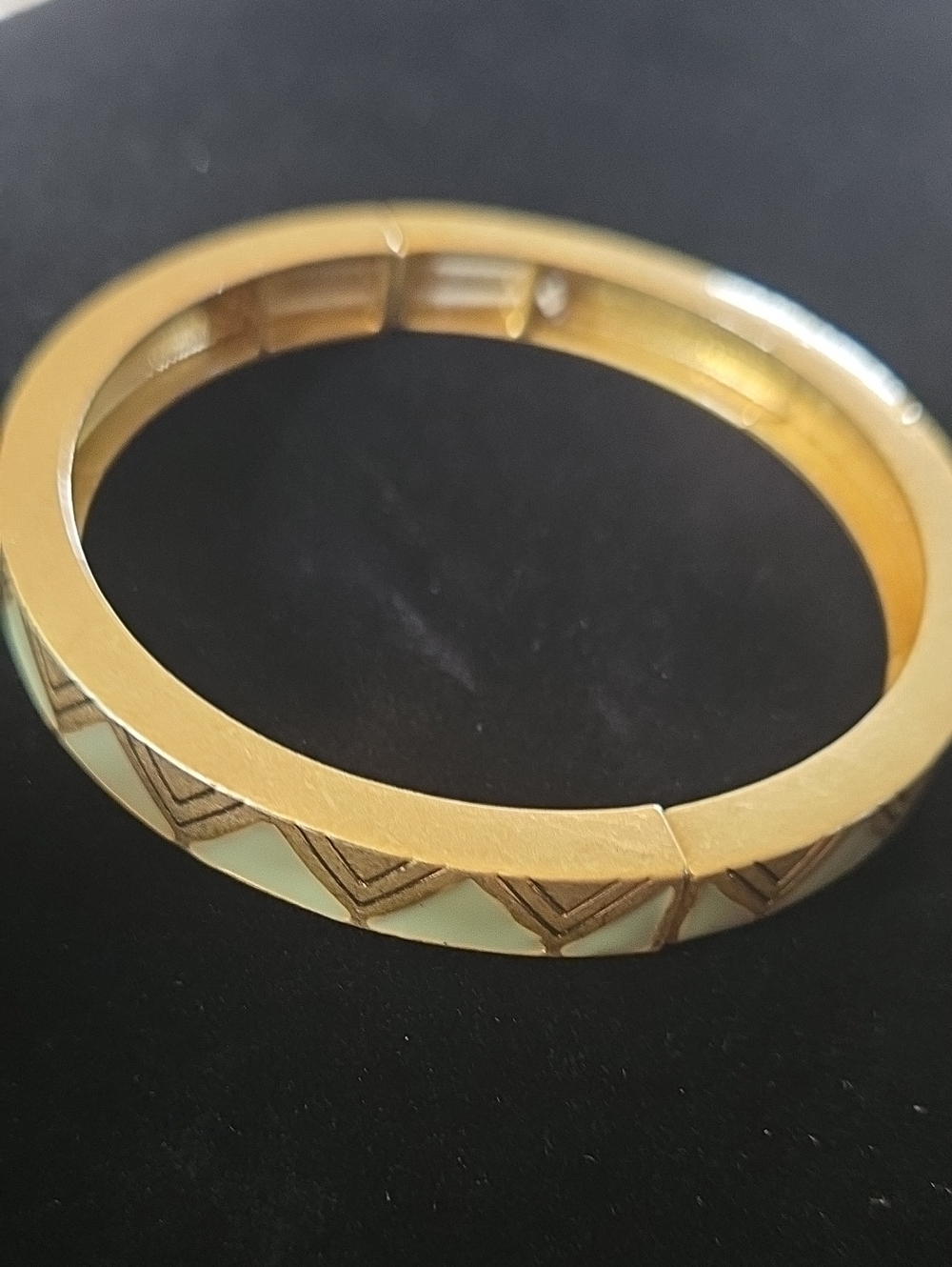 Gold Tone Bracelet with Mint Green Chevron Inlay La Sophia